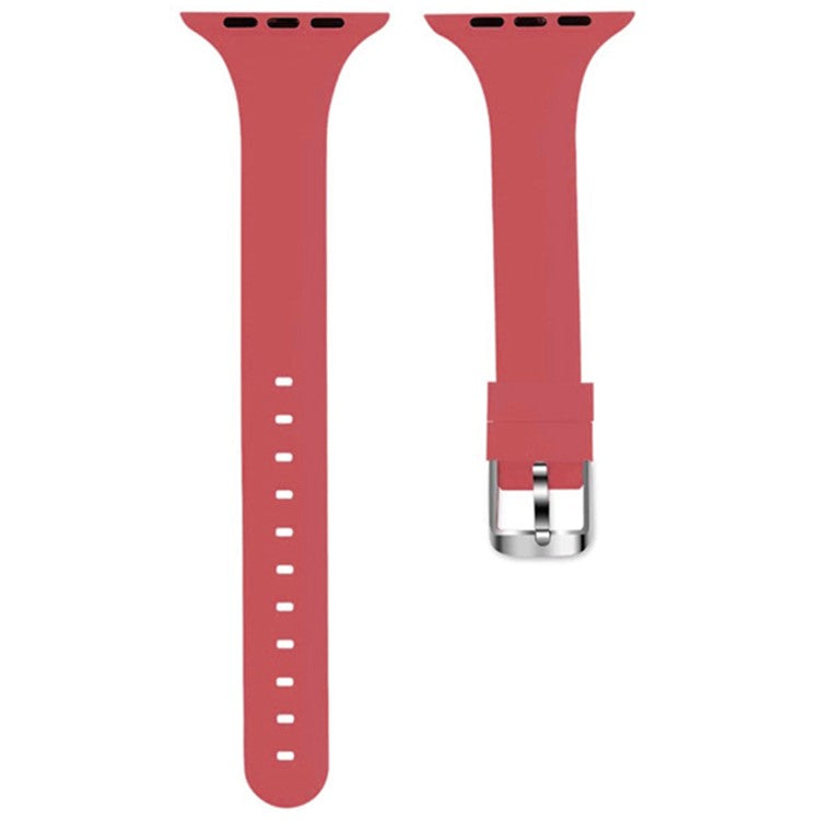 For Apple Watch Series 10 42mm / 9 8 7 41mm / SE (2023) SE (2022) SE 6 5 4 40mm / 3 2 1 38mm Band Soft Silicone Watch Strap - Coral Red