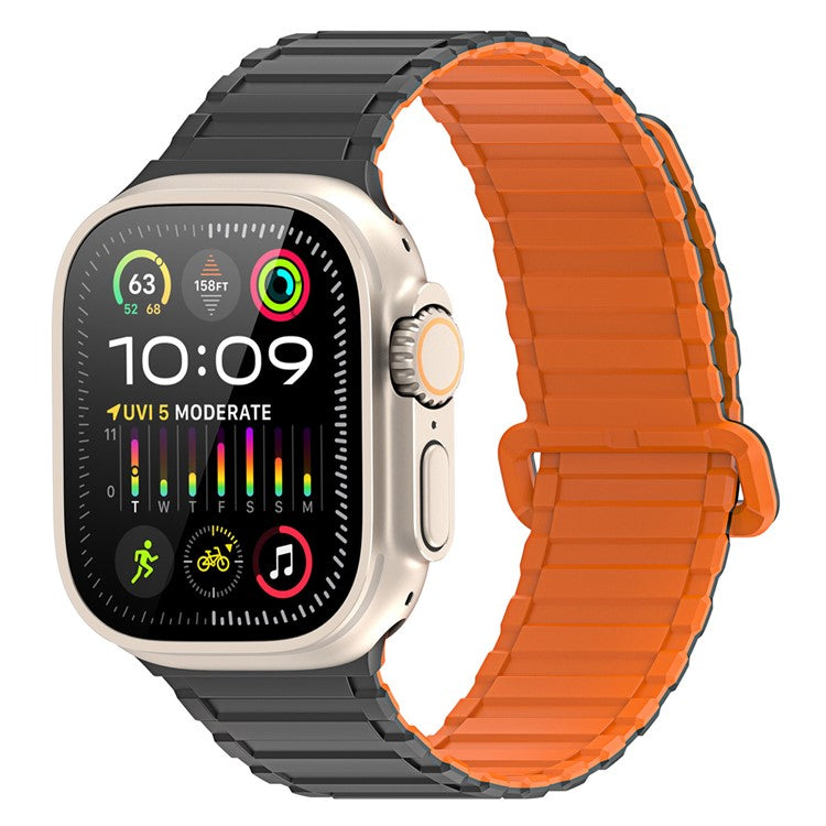 DUX DUCIS For Apple Watch 10 46mm / Ultra 2 / Ultra 49mm / 9 8 7 45mm / SE (2023) SE (2022) SE 6 5 4 44mm / 3 2 1 42mm Magnetic Silicone Band - Black+Orange