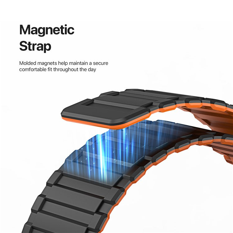 DUX DUCIS For Apple Watch 10 46mm / Ultra 2 / Ultra 49mm / 9 8 7 45mm / SE (2023) SE (2022) SE 6 5 4 44mm / 3 2 1 42mm Magnetic Silicone Band - Black+Orange