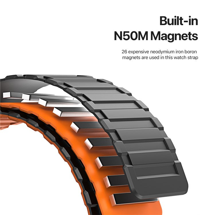 DUX DUCIS For Apple Watch 10 46mm / Ultra 2 / Ultra 49mm / 9 8 7 45mm / SE (2023) SE (2022) SE 6 5 4 44mm / 3 2 1 42mm Magnetic Silicone Band - Black+Orange