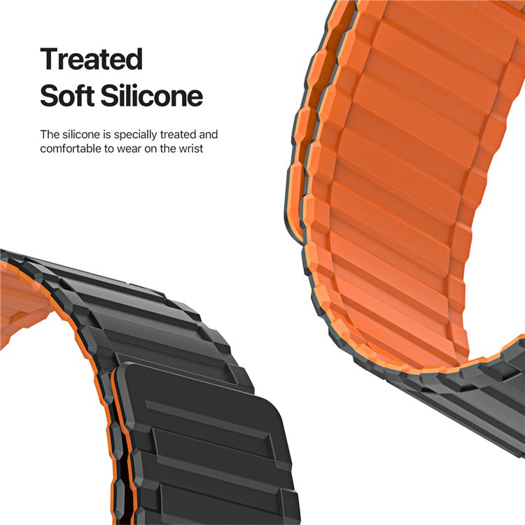 DUX DUCIS For Apple Watch 10 46mm / Ultra 2 / Ultra 49mm / 9 8 7 45mm / SE (2023) SE (2022) SE 6 5 4 44mm / 3 2 1 42mm Magnetic Silicone Band - Black+Orange