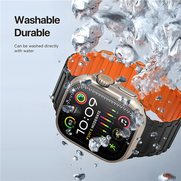 DUX DUCIS For Apple Watch 10 46mm / Ultra 2 / Ultra 49mm / 9 8 7 45mm / SE (2023) SE (2022) SE 6 5 4 44mm / 3 2 1 42mm Magnetic Silicone Band - Black+Orange