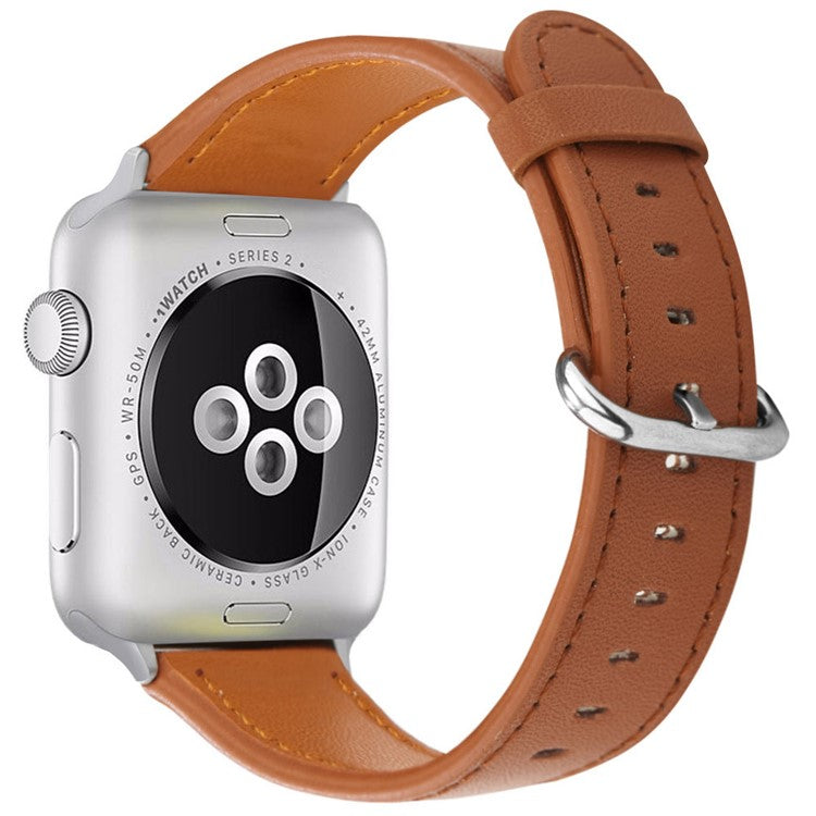 For Apple Watch Series 10 42mm / 9 8 7 41mm / SE (2023) SE (2022) SE 6 5 4 40mm / 3 2 1 38mm Genuine Cow Leather Strap - Brown