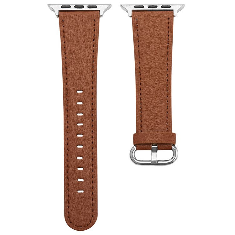 For Apple Watch Series 10 42mm / 9 8 7 41mm / SE (2023) SE (2022) SE 6 5 4 40mm / 3 2 1 38mm Genuine Cow Leather Strap - Brown