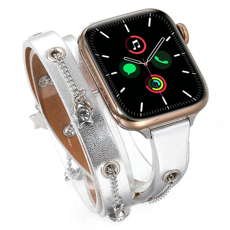 For Apple Watch 10 46mm / Ultra 2 / Ultra 49mm / 9 8 7 45mm / SE (2023) SE (2022) SE 6 5 4 44mm / 3 2 1 42mm Star Rhinestone Chain Strap - Silver