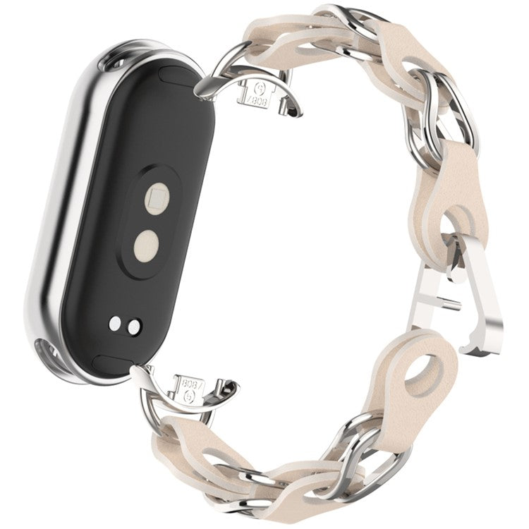 For Xiaomi Smart Band 9 / 8 Watch Band Fashion Hollow Out Zinc Alloy + Leather Chain Strap - Starlight