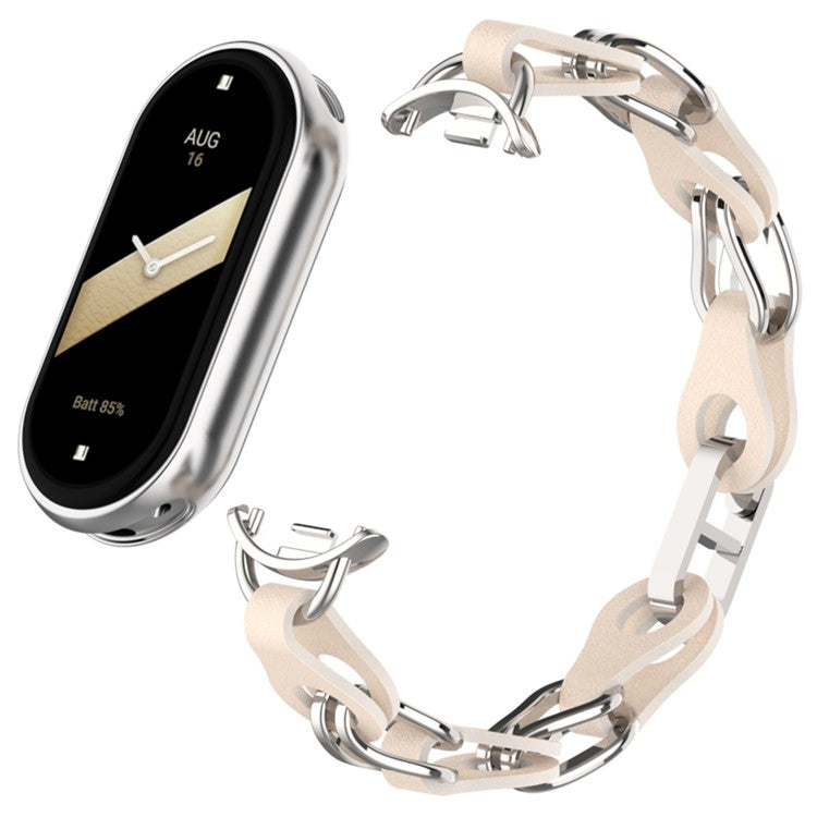 For Xiaomi Smart Band 9 / 8 Watch Band Fashion Hollow Out Zinc Alloy + Leather Chain Strap - Starlight