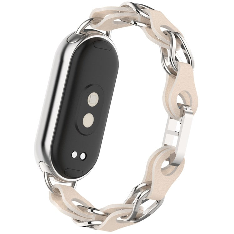 For Xiaomi Smart Band 9 / 8 Watch Band Fashion Hollow Out Zinc Alloy + Leather Chain Strap - Starlight