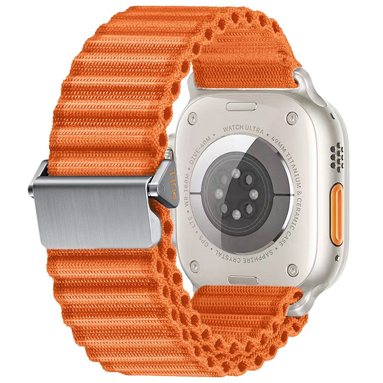 For Apple Watch 10 46mm / Ultra 2 / Ultra 49mm / 9 8 7 45mm / SE (2023) SE (2022) SE 6 5 4 44mm / 3 2 1 42mm Wavy Texture Nylon Strap - Orange