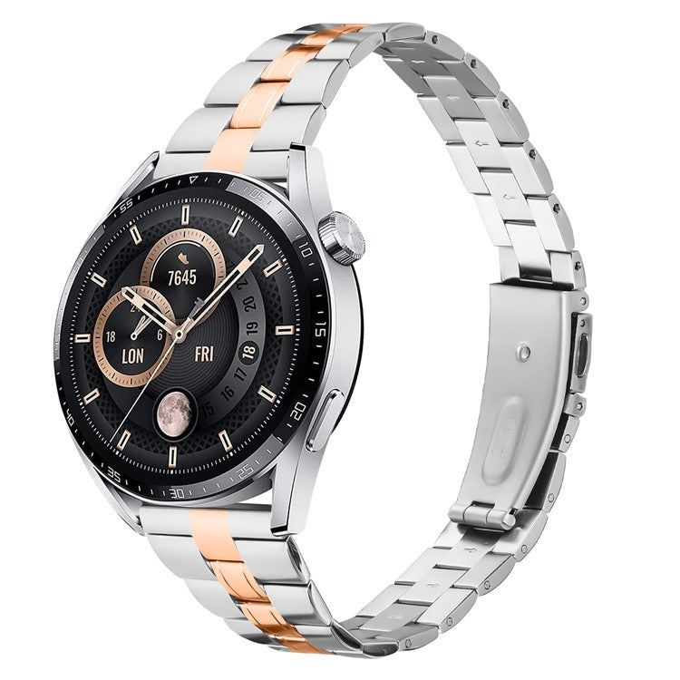 For TicWatch GTX Smartwatch Strap Three-Bead Stainless Steel Wrist Band - Silver+Rose Gold