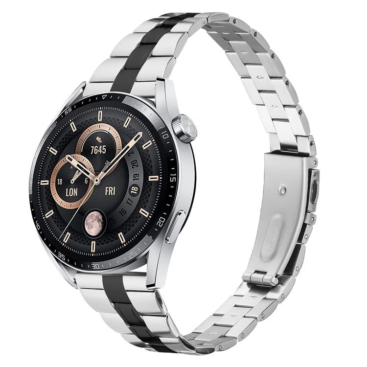 For Huawei Watch GT 2 46mm Stainless Steel Watch Strap Band with Folding Clasp Buckle - Silver+Black