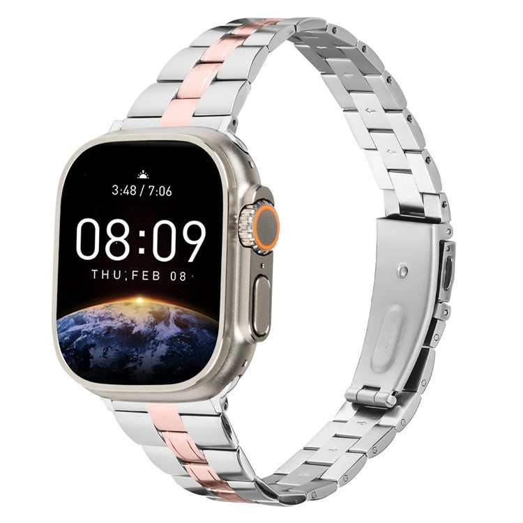 For Apple Watch 10 46mm / Ultra 2 / Ultra 49mm / 9 8 7 45mm / SE (2023) SE (2022) SE 6 5 4 44mm / 3 2 1 42mm Stainless Steel Band - Silver+Pink Gold