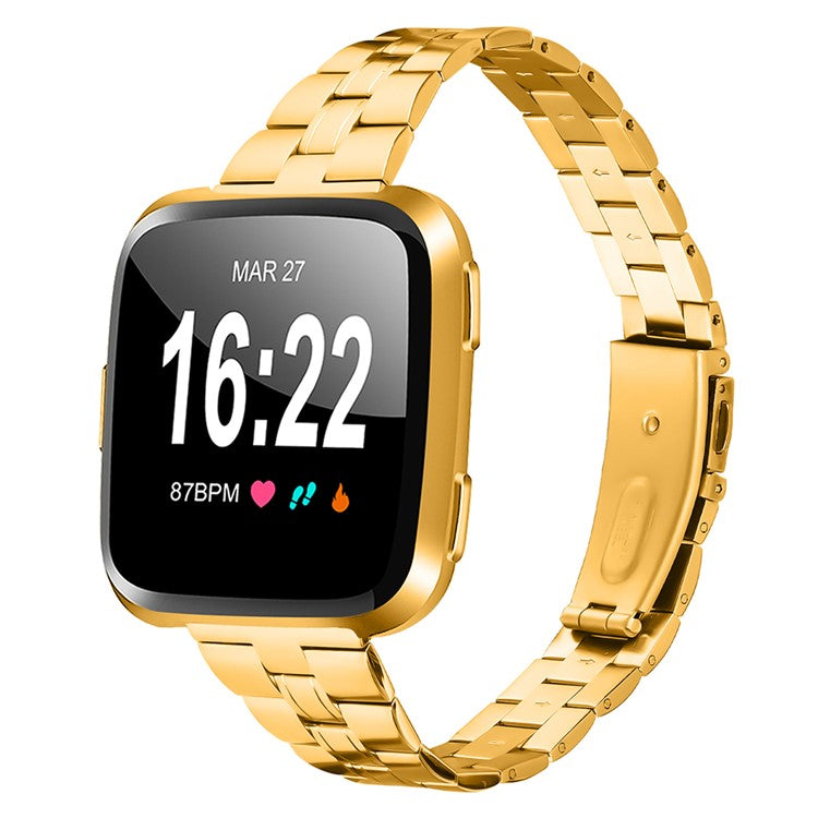 For Fitbit Versa Lite / Versa 2 / Versa Watch Strap Stainless Steel Three-Beads Wrist Band - Gold