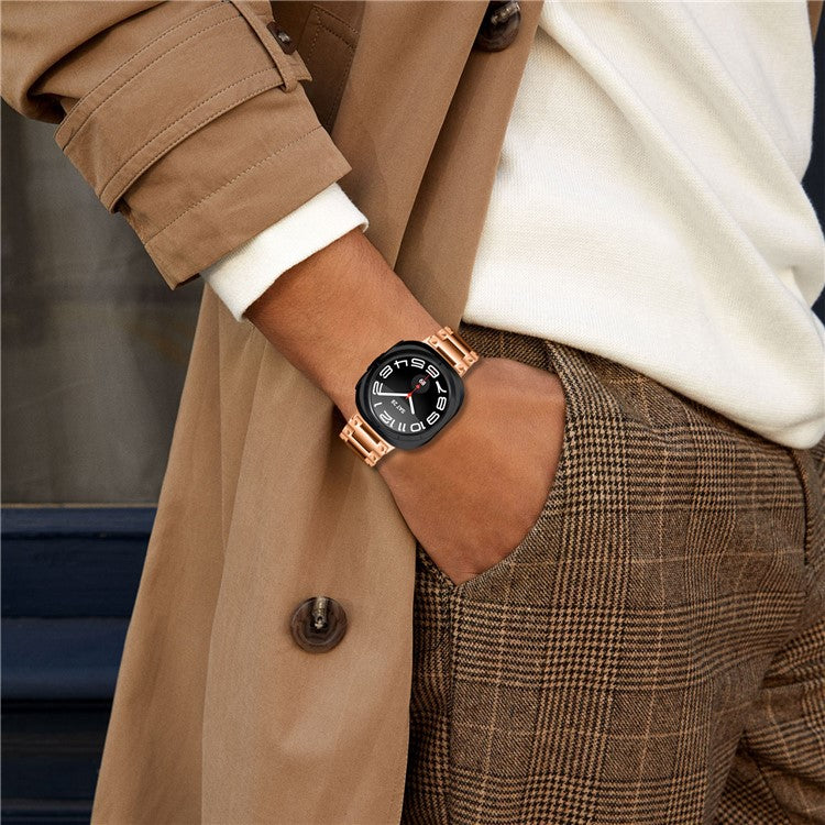 For Samsung Galaxy Watch Ultra 47mm Stainless Steel Watch Strap Buckle Design Wrist Band - Rose Gold