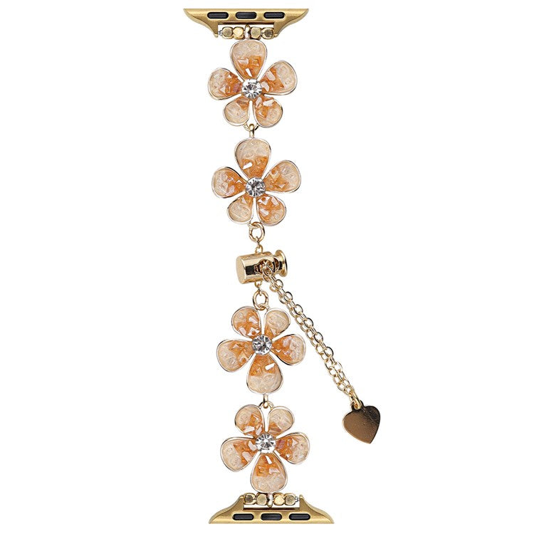 For Apple Watch Series 10 42mm / 9 8 7 41mm / SE (2023) SE (2022) SE 6 5 4 40mm / 3 2 1 38mm Flower Chain Strap Zinc Alloy Band - Orange