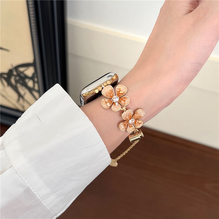 For Apple Watch Series 10 42mm / 9 8 7 41mm / SE (2023) SE (2022) SE 6 5 4 40mm / 3 2 1 38mm Flower Chain Strap Zinc Alloy Band - Orange