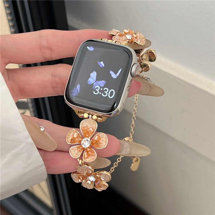 For Apple Watch Series 10 42mm / 9 8 7 41mm / SE (2023) SE (2022) SE 6 5 4 40mm / 3 2 1 38mm Flower Chain Strap Zinc Alloy Band - Orange