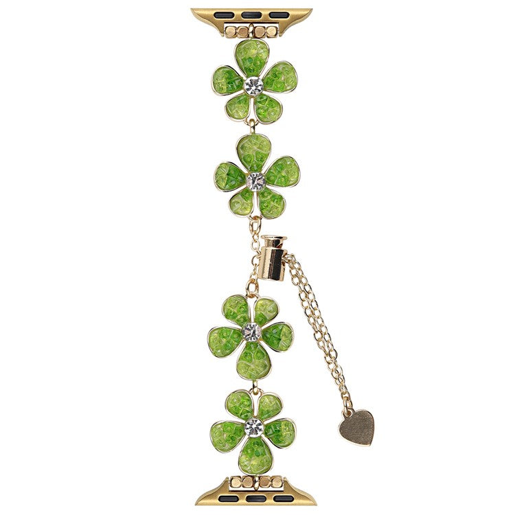 For Apple Watch Series 10 42mm / 9 8 7 41mm / SE (2023) SE (2022) SE 6 5 4 40mm / 3 2 1 38mm Flower Chain Strap Zinc Alloy Band - Green