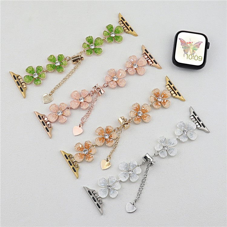 For Apple Watch Series 10 42mm / 9 8 7 41mm / SE (2023) SE (2022) SE 6 5 4 40mm / 3 2 1 38mm Flower Chain Strap Zinc Alloy Band - Green