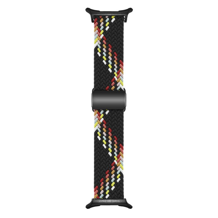 For Samsung Galaxy Watch Ultra 47mm Braided Watch Band Magnetic Wrist Strap - Black Rainbow+Black Buckle