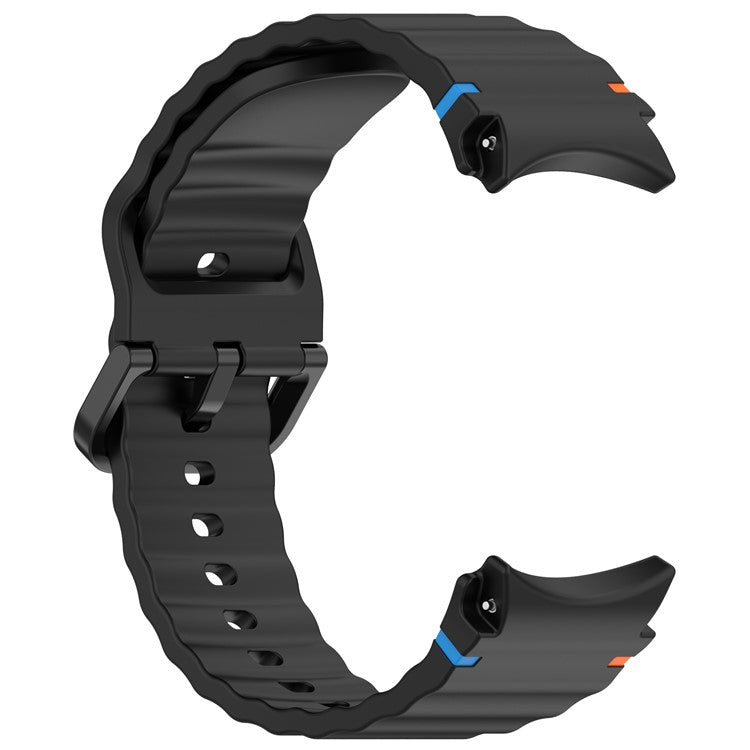 For Samsung Galaxy Watch FE / Watch7 40mm 44mm Silicone Wave Texture Watch Band Replacement Straps - Black