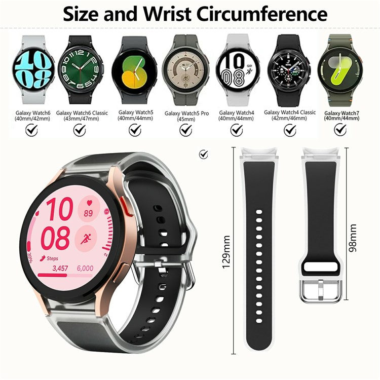 KALEBOL For Samsung Galaxy Watch7 44mm 40mm / Watch FE 40mm Silicone Watch Band Glacier Translucent Strap - Translucent Slate Blue