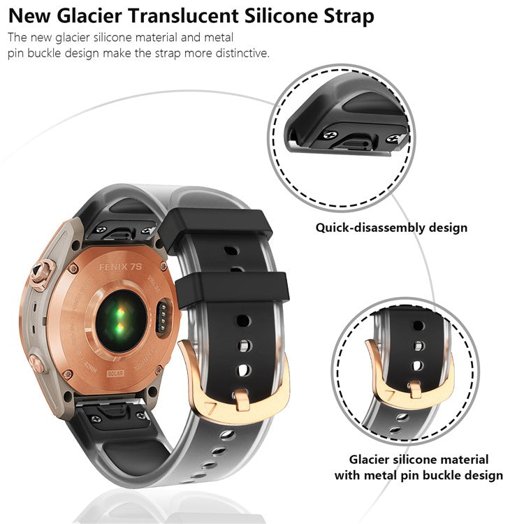 KALEBOL For Garmin Fenix 7S / 7S Pro / 6S / 6S Pro Quickfit 20mm Silicone Band Glacier Translucent Watch Strap - Black