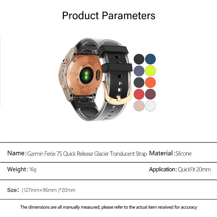 KALEBOL For Garmin Fenix 7S / 7S Pro / 6S / 6S Pro QuickFit 20mm Silicone Band Translucent Watch Strap - Sapphire