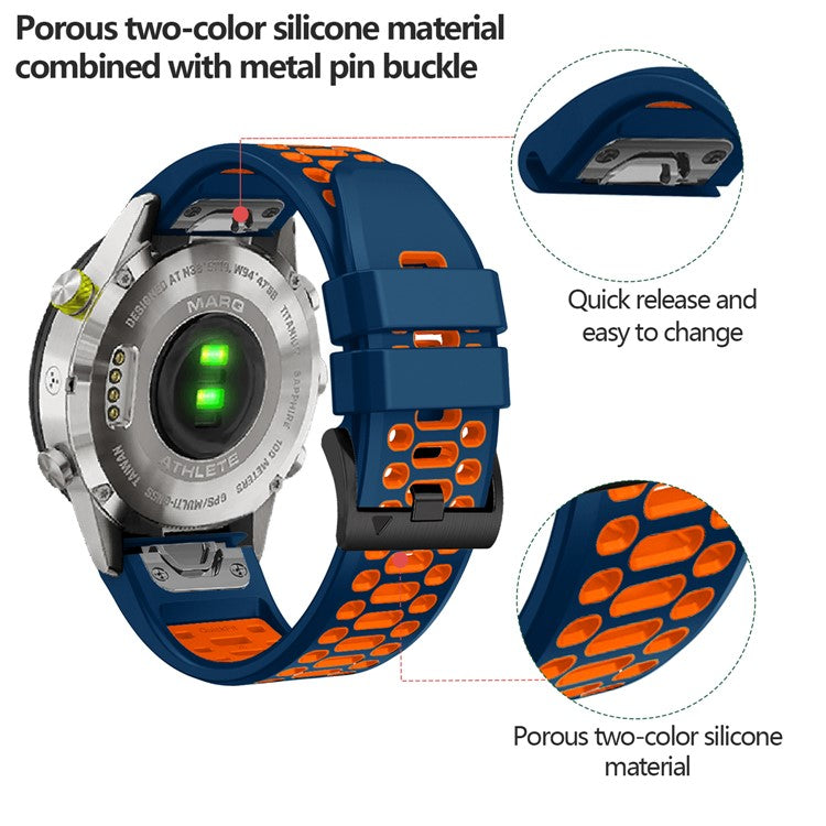 KALEBOL For Garmin Fenix 7 / 7 Pro / 6 / 6 Pro Watch Strap QuickFit 22mm Dual Color Silicone Band - Black+Grey