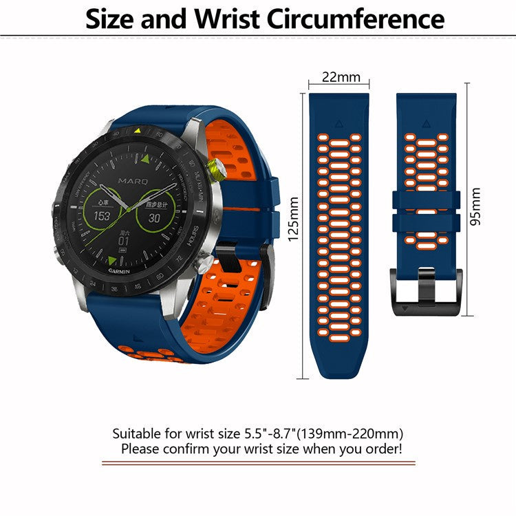 KALEBOL For Garmin Fenix 7 / 7 Pro / 6 / 6 Pro Watch Strap QuickFit 22mm Dual Color Silicone Band - Black+Grey