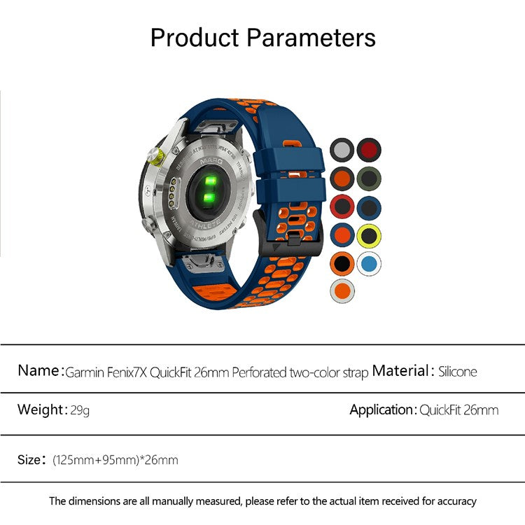 KALEBOL For Garmin Fenix 7X / 7X Pro / 6X / 6X Pro Watch Strap Quickfit 26mm Dual Color Silicone Band - Mist Grey+Orange