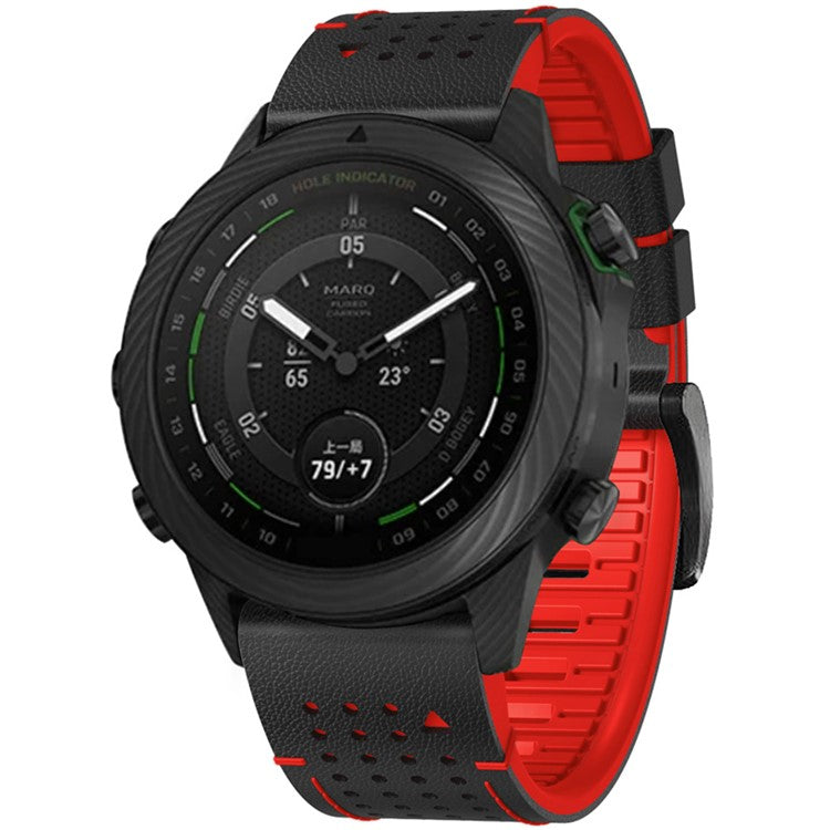 KALEBOL For Garmin Fenix 7 / 7 Pro / 6 / 6 Pro QuickFit 22mm Silicone Watch Band Dual Color Dot Holes Design - Black+Red