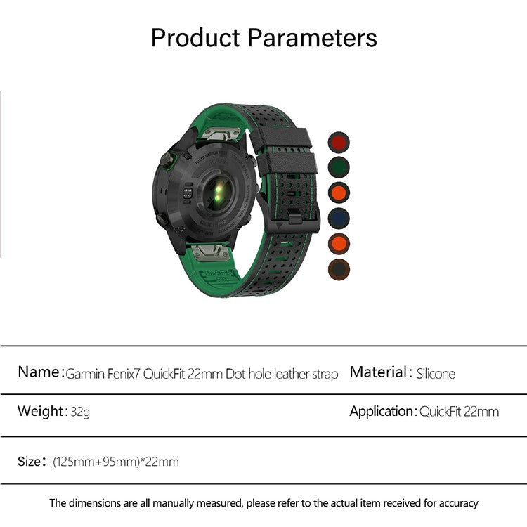 KALEBOL For Garmin Fenix 7 / 7 Pro / 6 / 6 Pro QuickFit 22mm Silicone Watch Band Dual Color Dot Holes Design - Black+Red