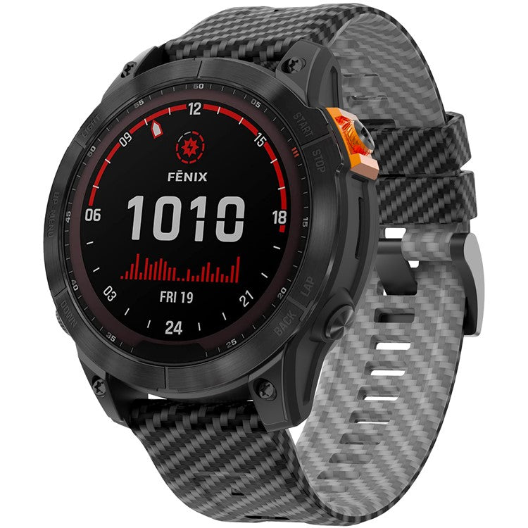 KALEBOL For Garmin Fenix 7X / 7X Pro / 6X / 6X Pro Silicone Watch Band QuickFit 26mm Carbon Fiber Texture Strap - Black+Grey