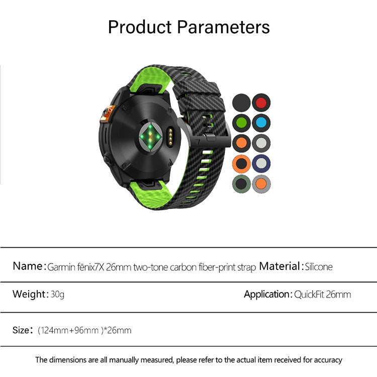 KALEBOL For Garmin Fenix 7X / 7X Pro / 6X / 6X Pro Silicone Watch Band QuickFit 26mm Carbon Fiber Texture Strap - Black+Grey