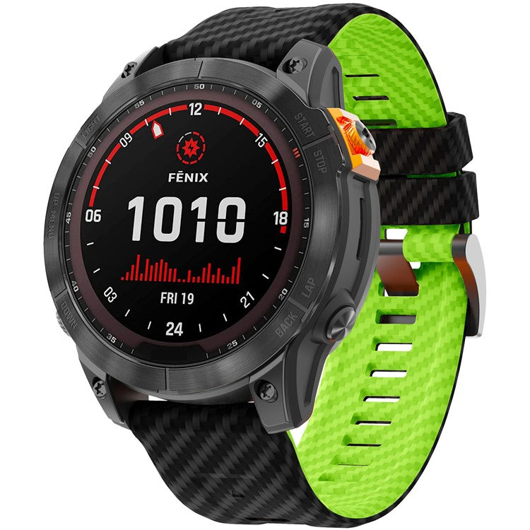KALEBOL For Garmin Fenix 7 / 7 Pro / 6 / 6 Pro Silicone Watch Band Quickfit 22mm Carbon Fiber Texture Strap - Black+Lime