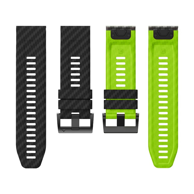 KALEBOL For Garmin Fenix 7 / 7 Pro / 6 / 6 Pro Silicone Watch Band Quickfit 22mm Carbon Fiber Texture Strap - Black+Lime