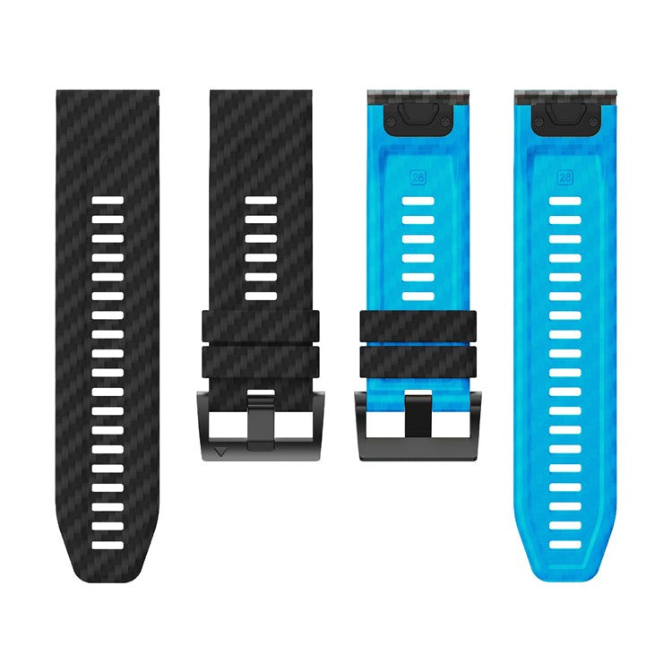 KALEBOL For Garmin Fenix 7 / 7 Pro / 6 / 6 Pro Silicone Watch Band QuickFit 22mm Carbon Fiber Texture Strap - Black+Sky Blue
