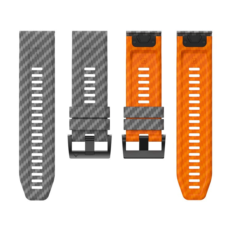 KALEBOL For Garmin Fenix 7 / 7 Pro / 6 / 6 Pro Silicone Watch Band QuickFit 22mm Carbon Fiber Texture Strap - Space Grey+Orange