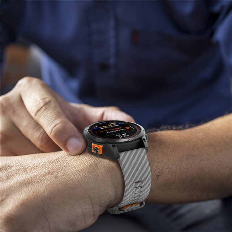KALEBOL For Garmin Fenix 7 / 7 Pro / 6 / 6 Pro Silicone Watch Band QuickFit 22mm Carbon Fiber Texture Strap - Space Grey+Orange