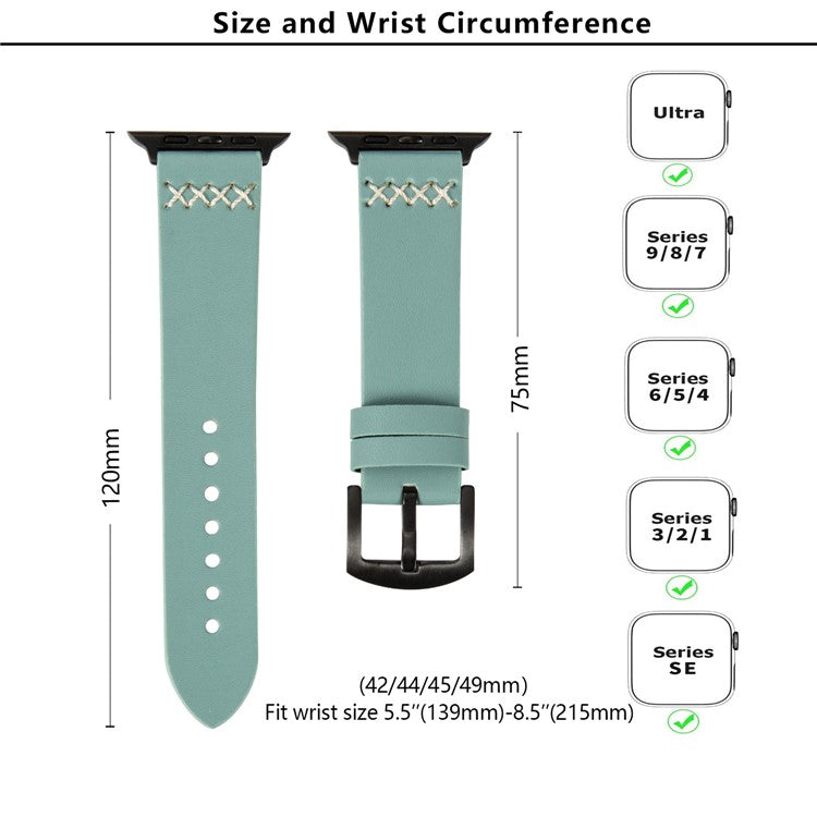 KALEBOL For Apple Watch 10 46mm / Ultra 2 / Ultra 49mm / 9 8 7 45mm / SE (2023) SE (2022) SE 6 5 4 44mm / 3 2 1 42mm Cross-Stitch Leather Strap - Brown