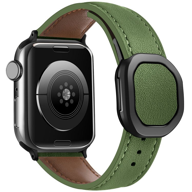 KALEBOL For Apple Watch Series 10 42mm / 9 8 7 41mm / SE (2023) SE (2022) SE 6 5 4 40mm / 3 2 1 38mm Genuine Cow Leather Band - Army Green