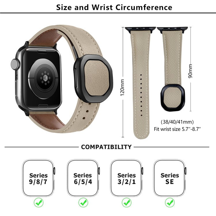 KALEBOL For Apple Watch Series 10 42mm / 9 8 7 41mm / SE (2023) SE (2022) SE 6 5 4 40mm / 3 2 1 38mm Genuine Cow Leather Band - Army Green