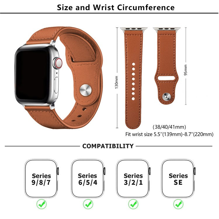 KALEBOL For Apple Watch Series 10 42mm / 9 8 7 41mm / SE (2023) SE (2022) SE 6 5 4 40mm / 3 2 1 38mm Watch Strap, Large Buckle - Black