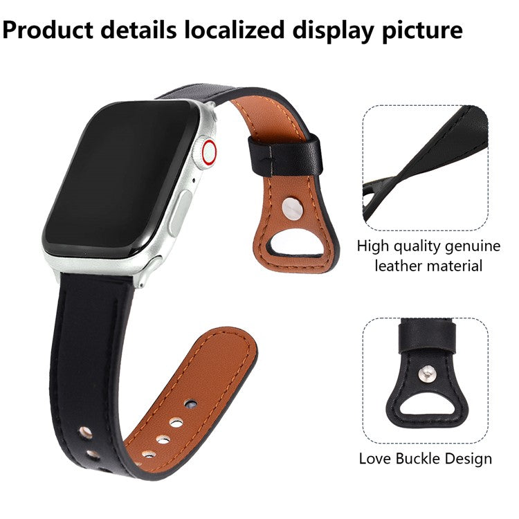 KALEBOL For Apple Watch Series 10 42mm / 9 8 7 41mm / SE (2023) SE (2022) SE 6 5 4 40mm / 3 2 1 38mm Genuine Cow Leather Watch Band - Pink