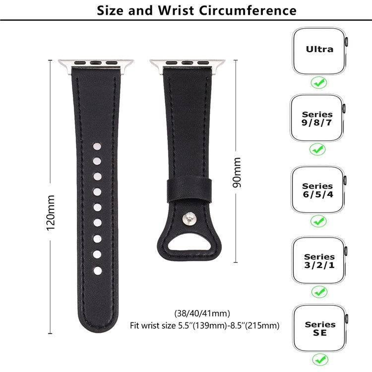 KALEBOL For Apple Watch Series 10 42mm / 9 8 7 41mm / SE (2023) SE (2022) SE 6 5 4 40mm / 3 2 1 38mm Genuine Cow Leather Watch Band - Pink