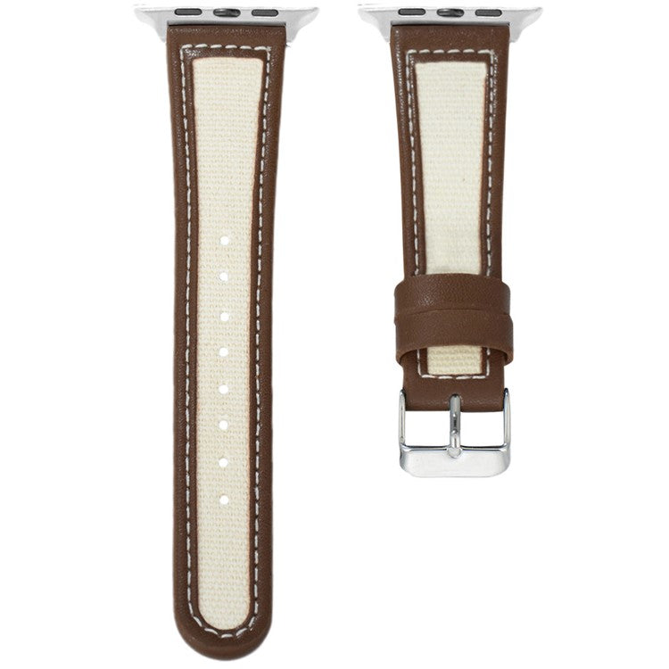 KALEBOL For Apple Watch Series 10 42mm / 9 8 7 41mm / SE (2023) SE (2022) SE 6 5 4 40mm / 3 2 1 38mm Genuine Cow Leather Strap - Tan+White