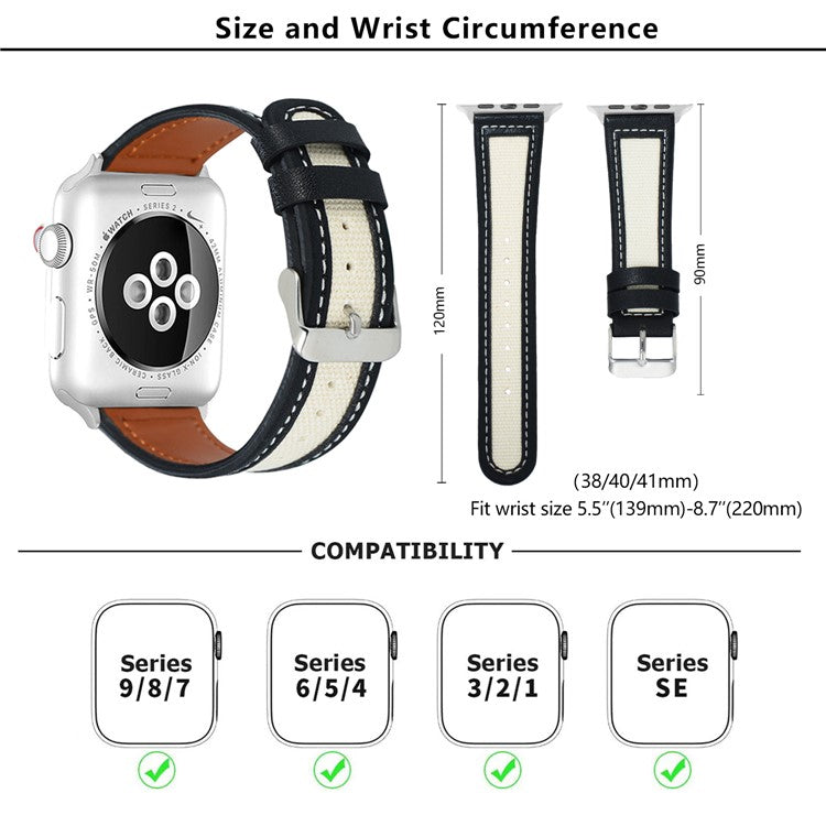 KALEBOL For Apple Watch Series 10 42mm / 9 8 7 41mm / SE (2023) SE (2022) SE 6 5 4 40mm / 3 2 1 38mm Genuine Cow Leather Strap - Tan+White