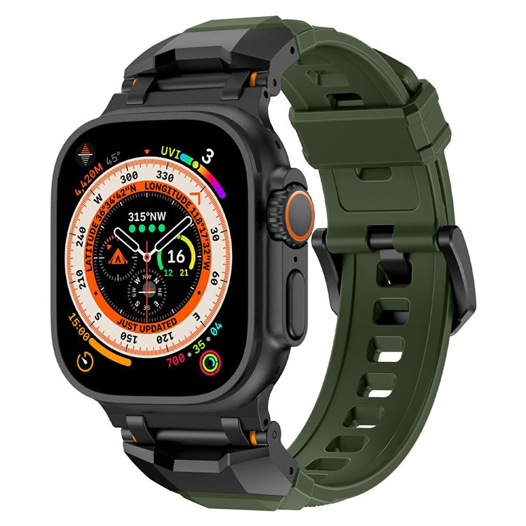 For Apple Watch 10 46mm / Ultra 2 / Ultra 49mm / 9 8 7 45mm / SE (2023) SE (2022) SE 6 5 4 44mm / 3 2 1 42mm Liquid Silicone Strap - Titanium+Green