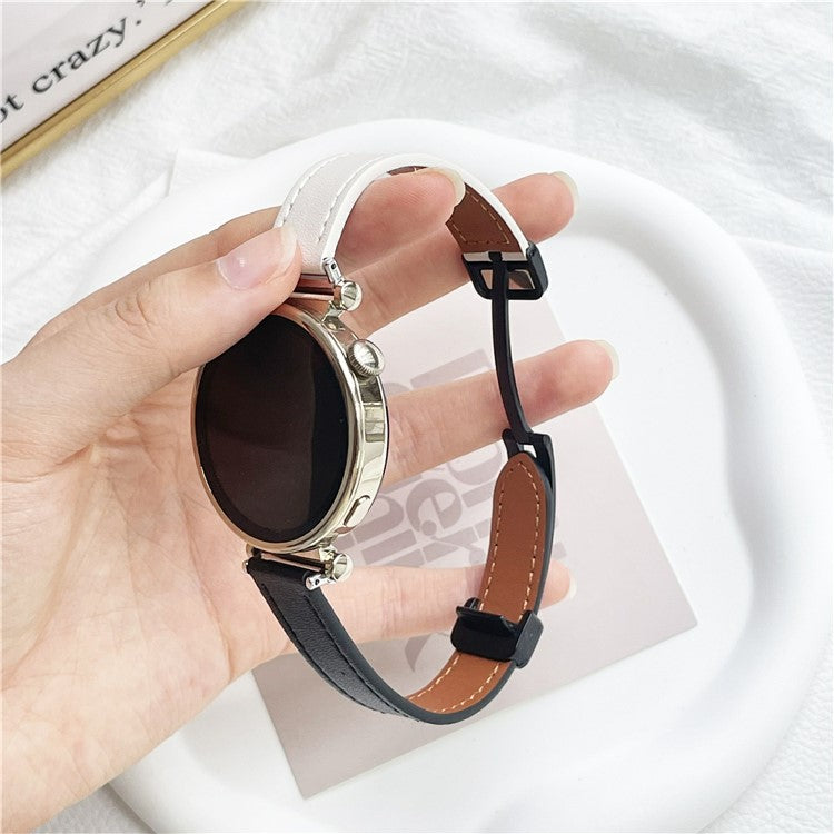 For Samsung Galaxy Watch3 45mm / Watch 46mm / Huawei Watch GT 4 46mm / Watch 4 22mm Magnetic Buckle Slim Microfiber Leather Watch Strap - Apricot+Black